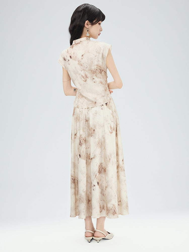 Blouse&Long-Skirt China Flower Feminine Set-Up