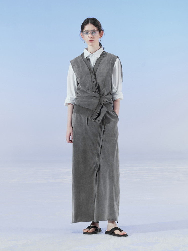 Configuration du dye à cravate ridé en V Vext décontracté et jupe longue