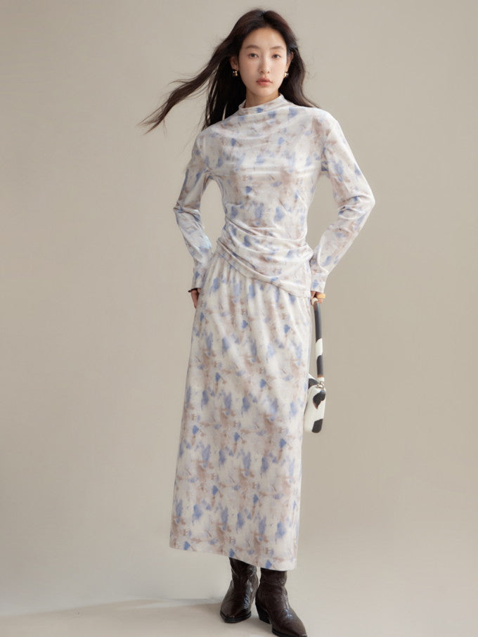 Samt Pale Retro Drape Spring Cutsew & Long-Rocke