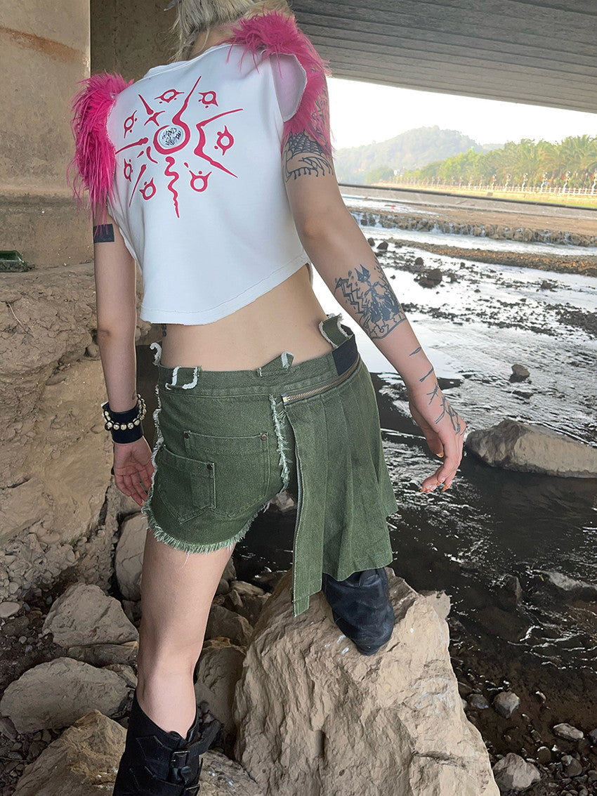 모피 자른 캐주얼 티셔츠