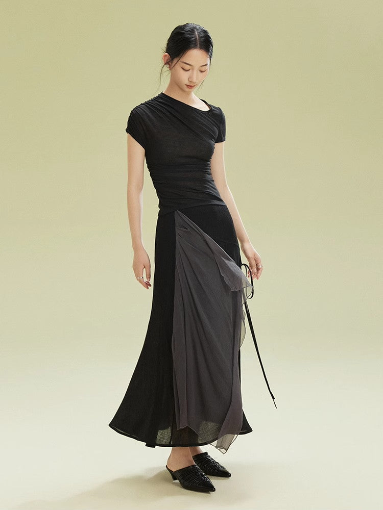 Nichi Docking Ciffon Flare Long-Skirt