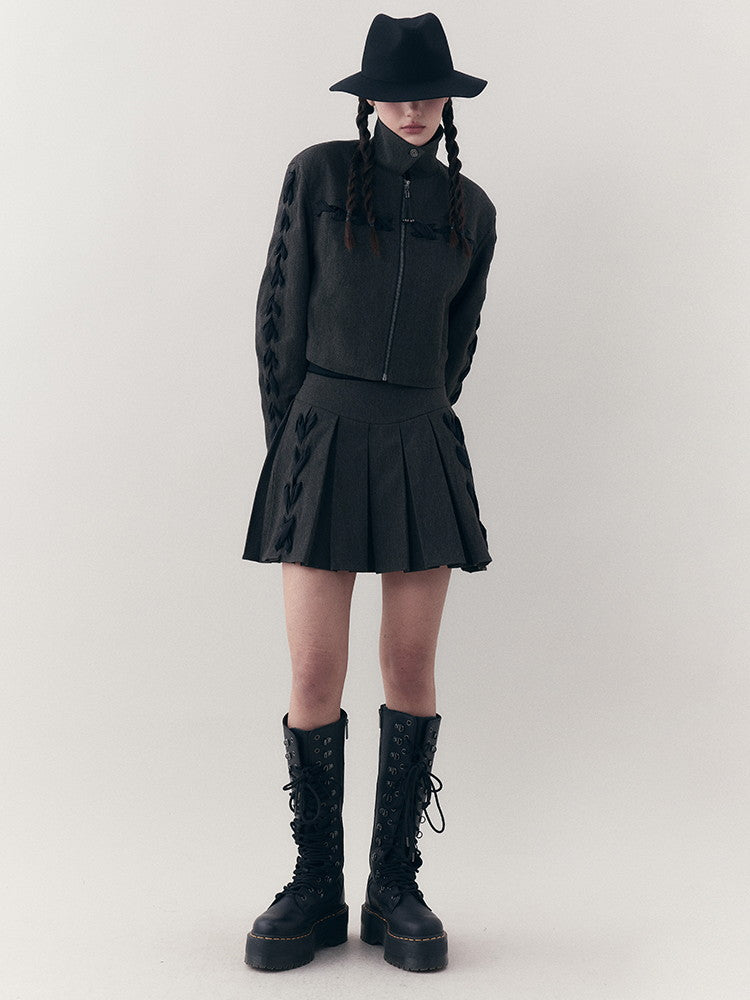 Chic Braid Cute Set-Up Zip Natural Jacket&Skirt