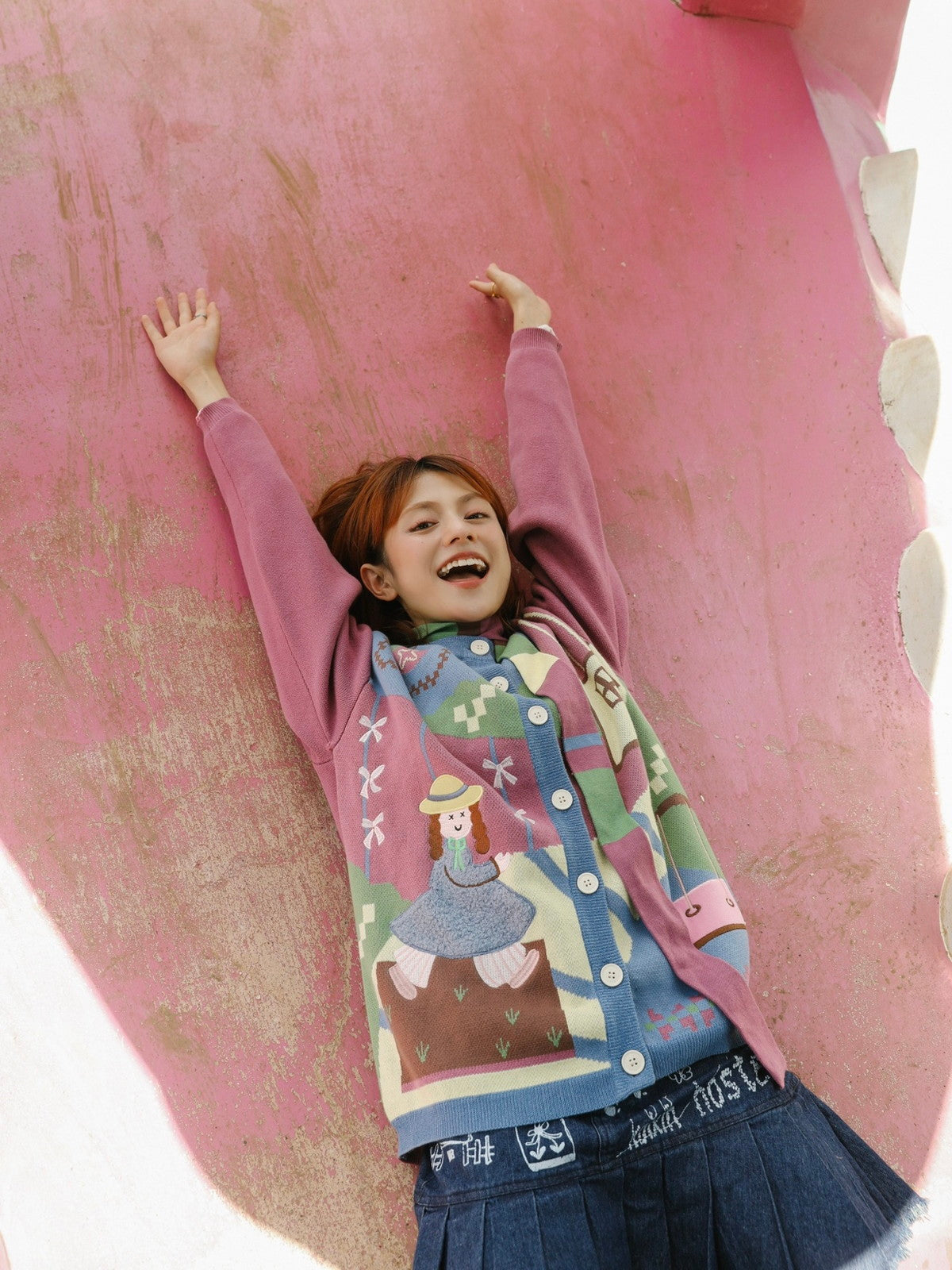 Fancy Denim Pleats Cut-Off Paint Graffiti Skirt