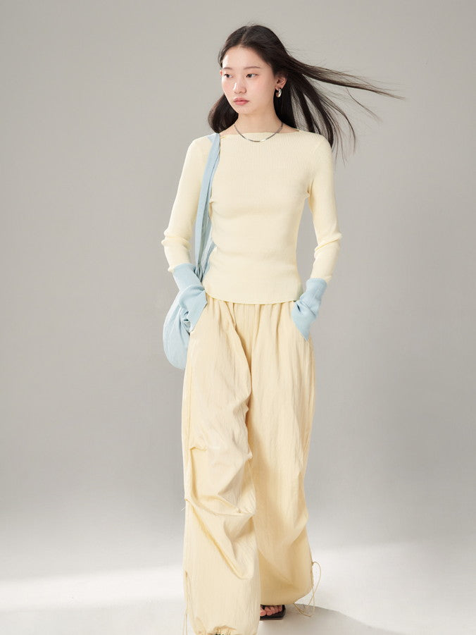 Bi-Color Retro Boat-Hals Retro Simple Slim Strick