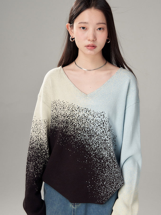 설치 스프레이 그라데이션 v- 넥 시키 딕 니트 및 장거리 스커트