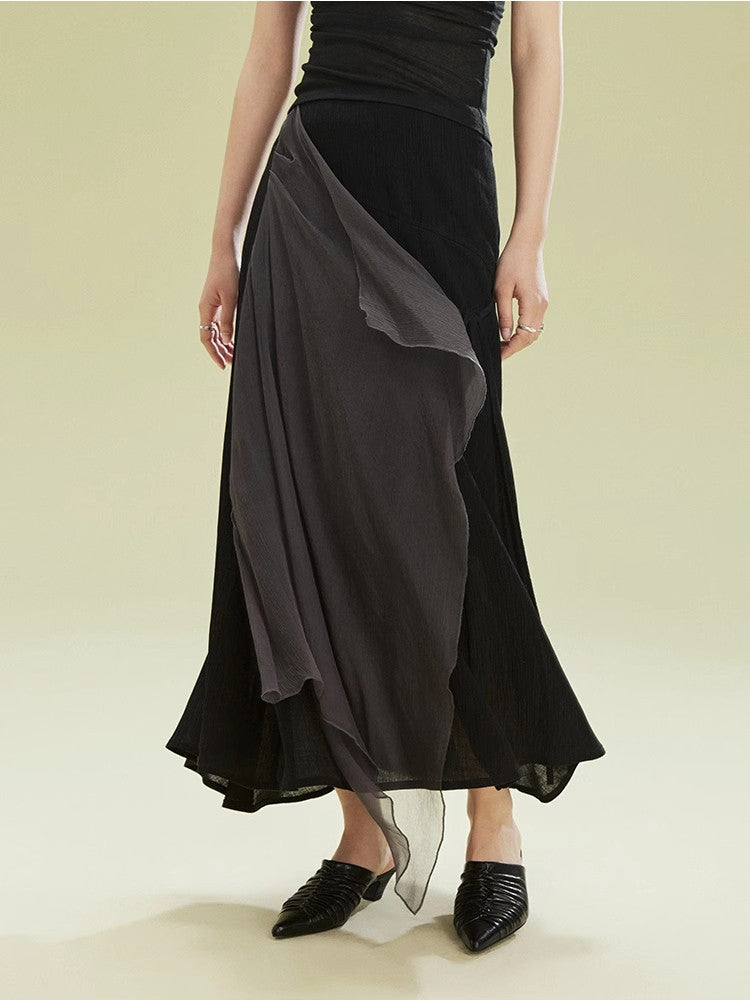 Nichi Docking Ciffon Flare Long-Skirt