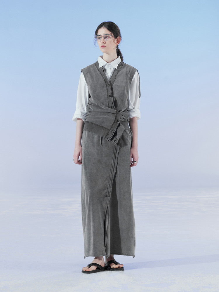 Configuration du dye à cravate ridé en V Vext décontracté et jupe longue