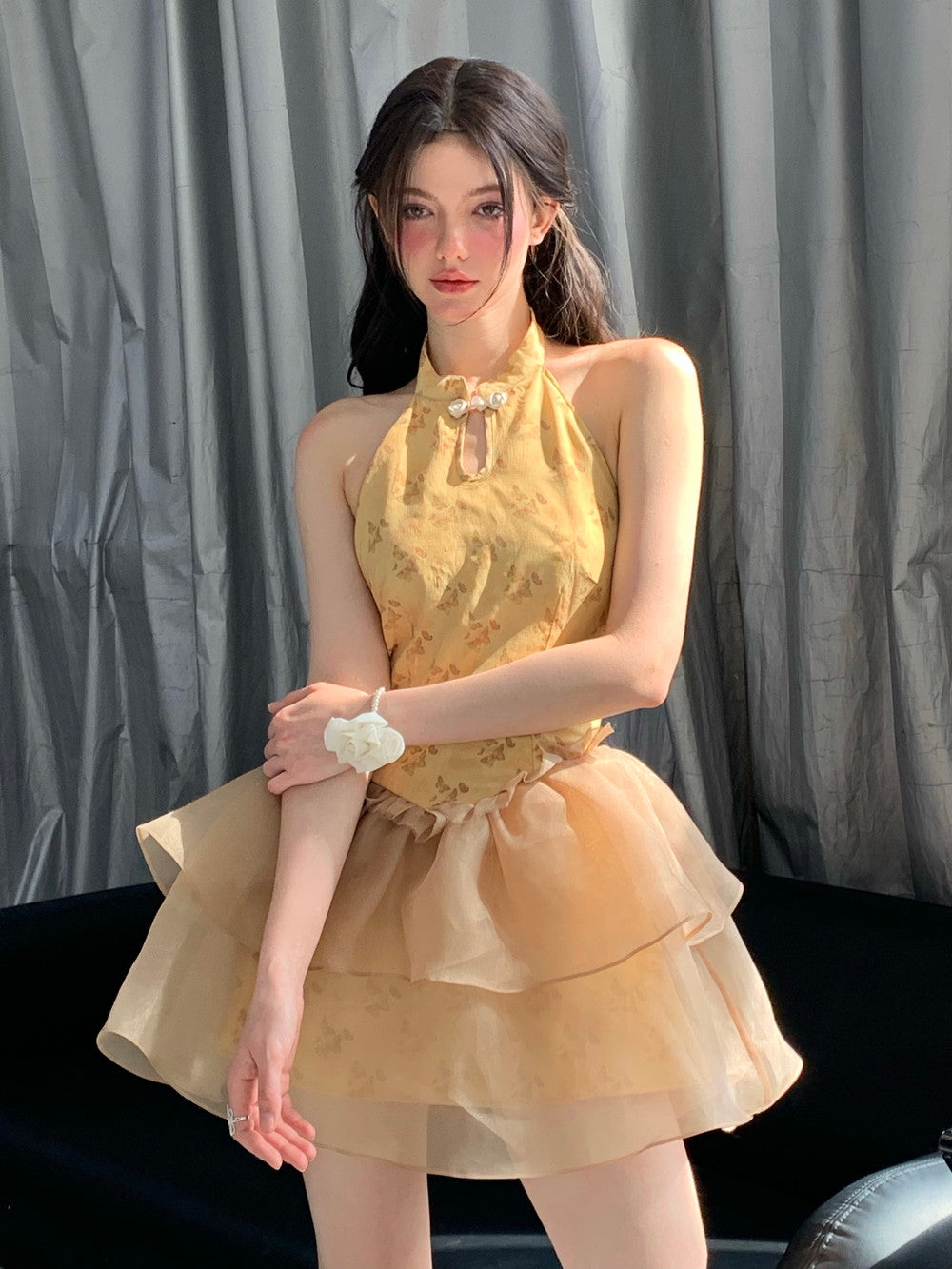 Halfterhalter Ciffon flauschig enge Puff-Sleeve ein Stück & Armband