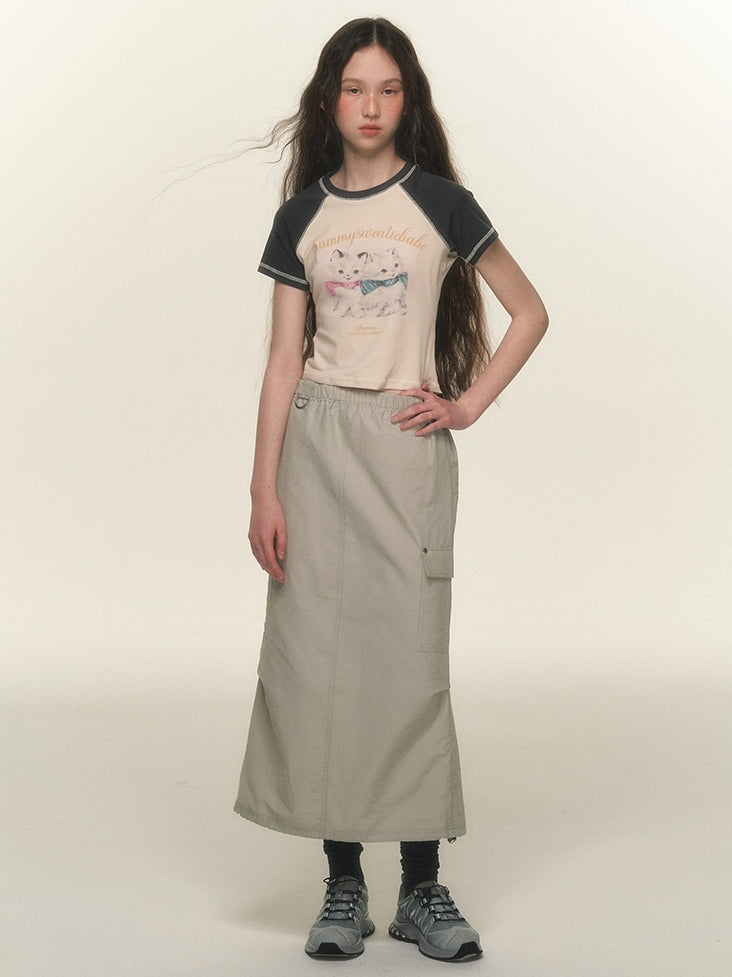 Casual Side-Pocket Natural Long-Skirt