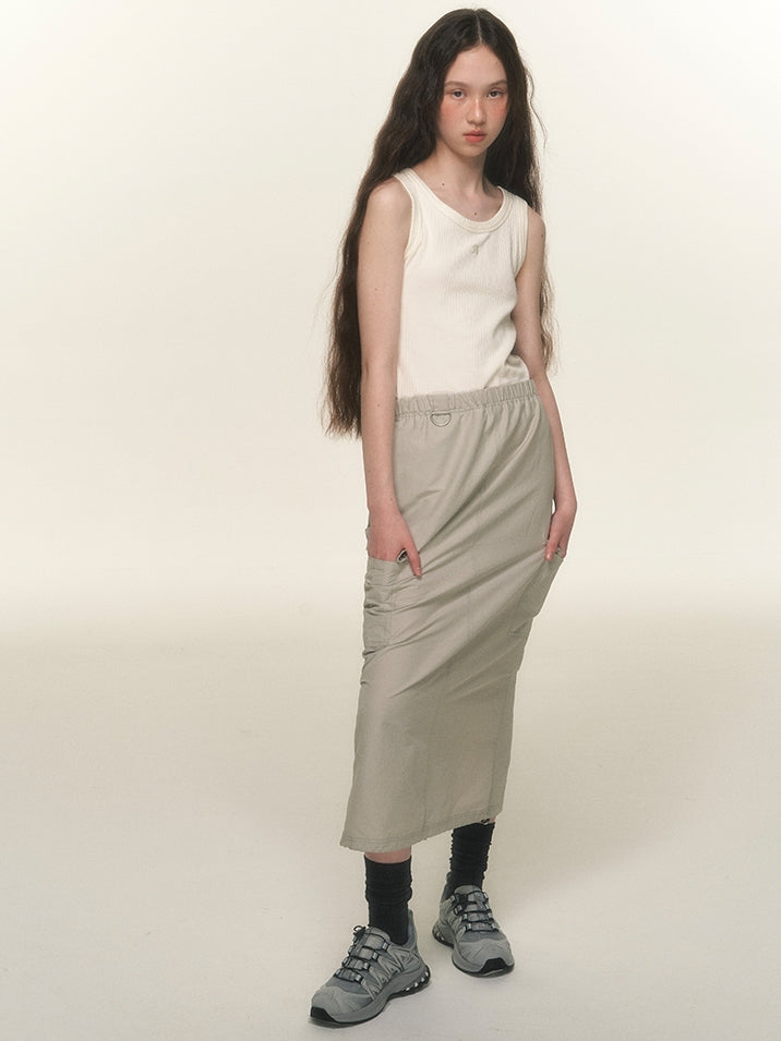 Casual Side-Pocket Natural Long-Skirt