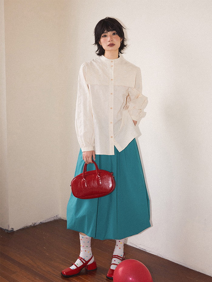 Band-Collar Simple Plain Oversize Shirt