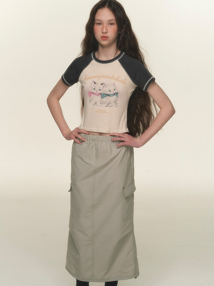 Casual Side-Pocket Natural Long-Skirt