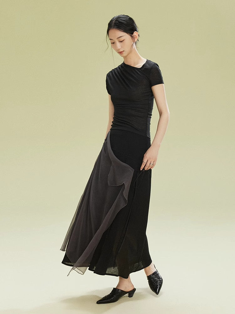 Nichi Docking Ciffon Flare Long-Skirt