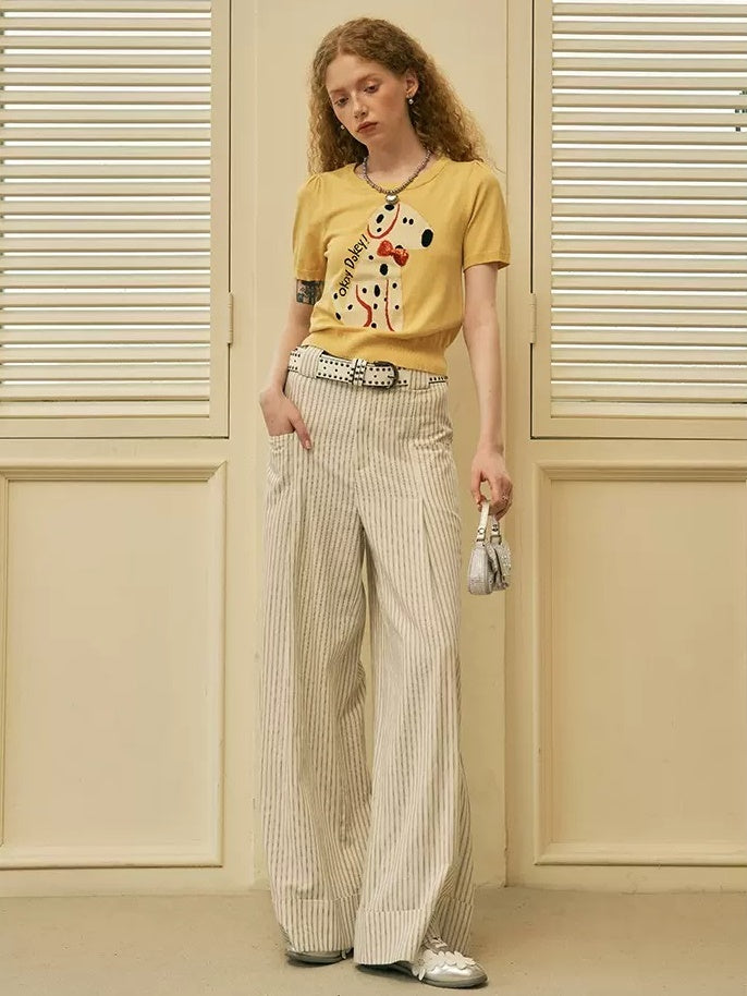 Striped Straight Wide-leg Pants