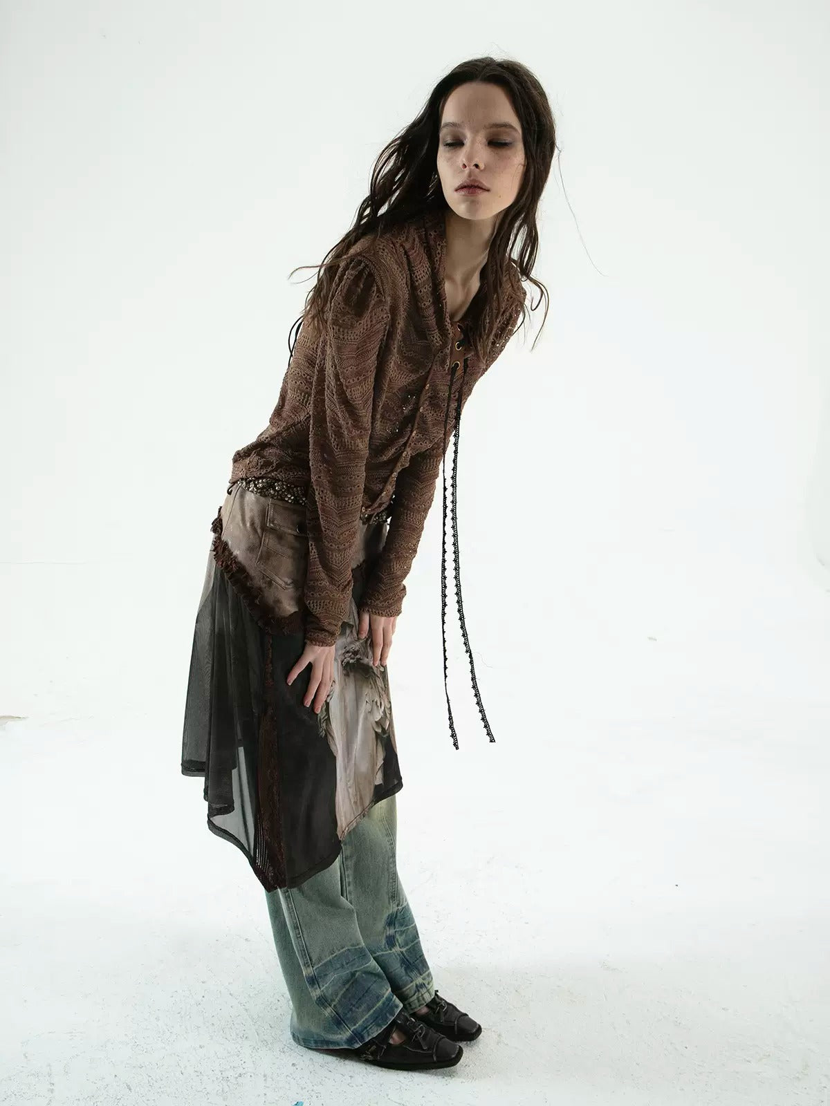 Strap Slim Jacquard Lace Hollow Top