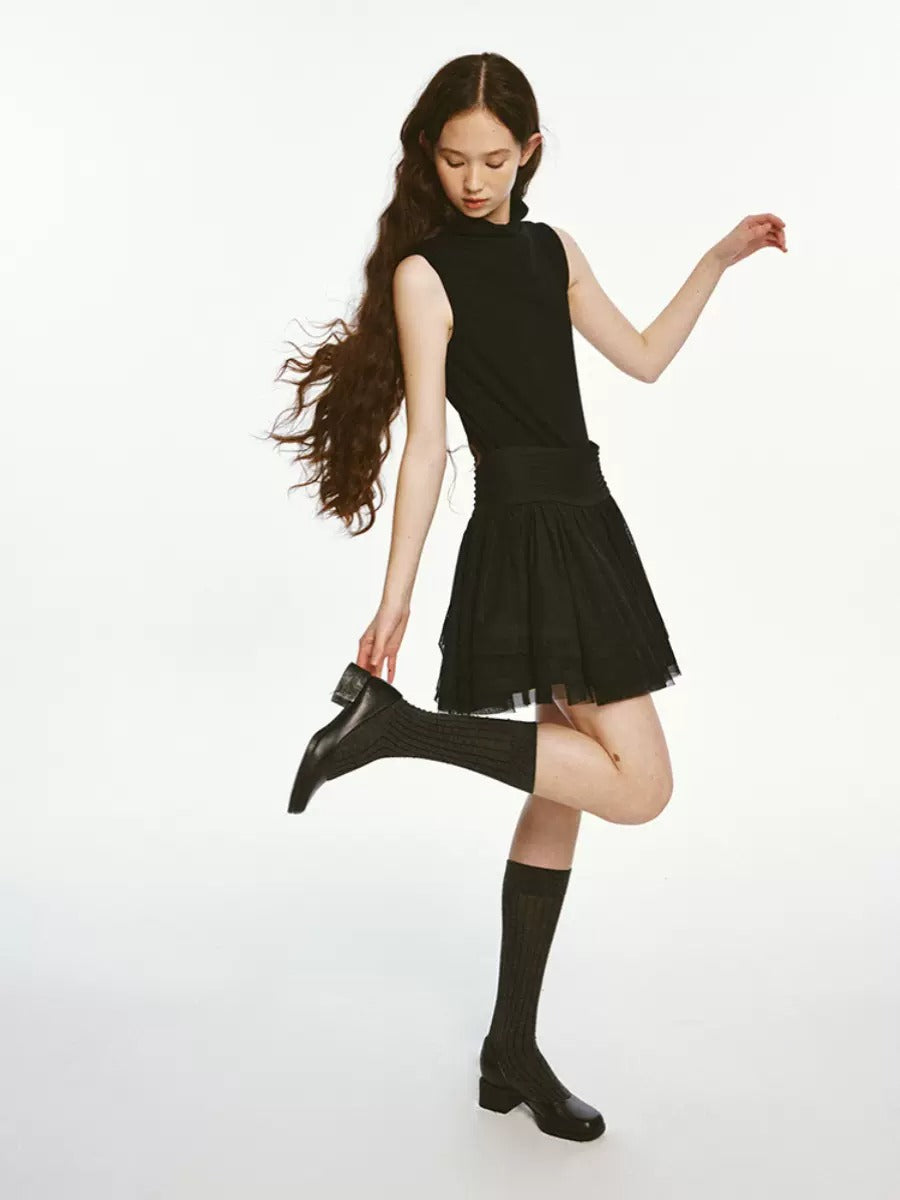 Fake Two-piece Mesh Sleeveless Dress
