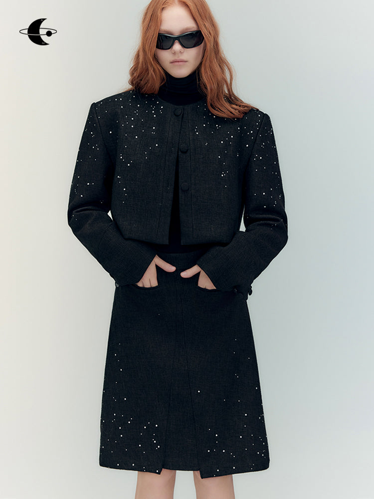 Bijou Rhinestone Classy Nichi Elegant Jacket&Mini-Skirt