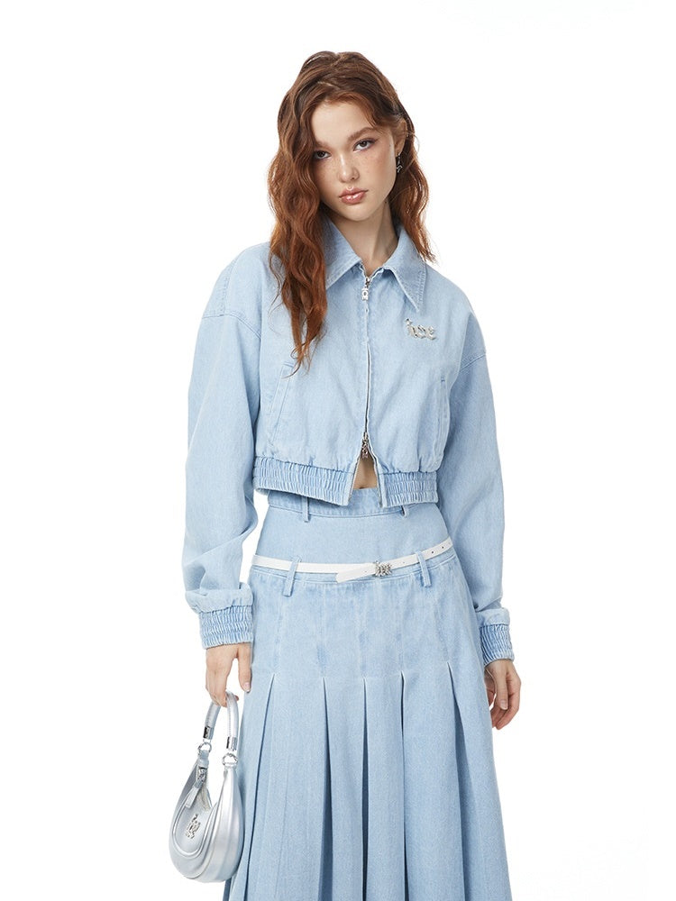 데님 캐주얼 간단한 재킷 및 긴 스커트