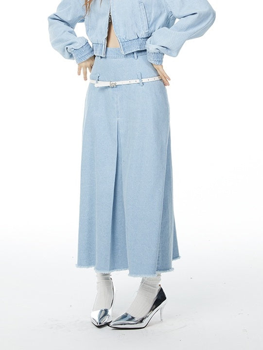 데님 캐주얼 간단한 재킷 및 긴 스커트