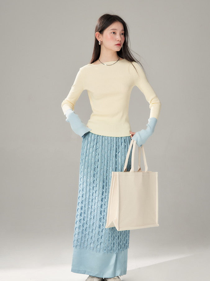 Bi-Color Retro Boat-Hals Retro Simple Slim Strick