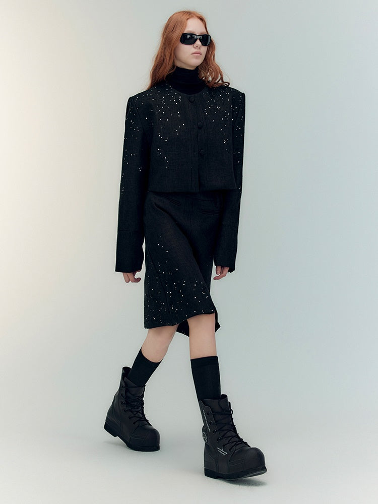 Bijou Rhinestone Classy Nichi Elegant Jacket&Mini-Skirt