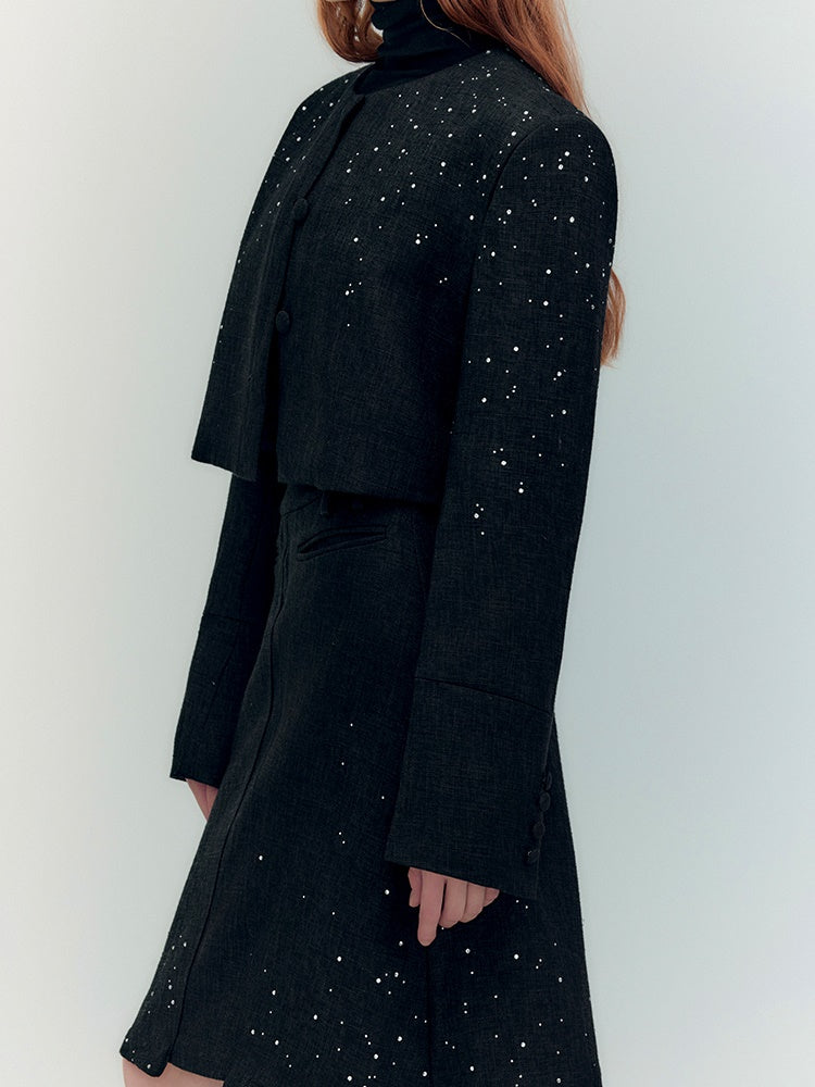 Bijou Rhinestone Classy Nichi Elegant Jacket&Mini-Skirt