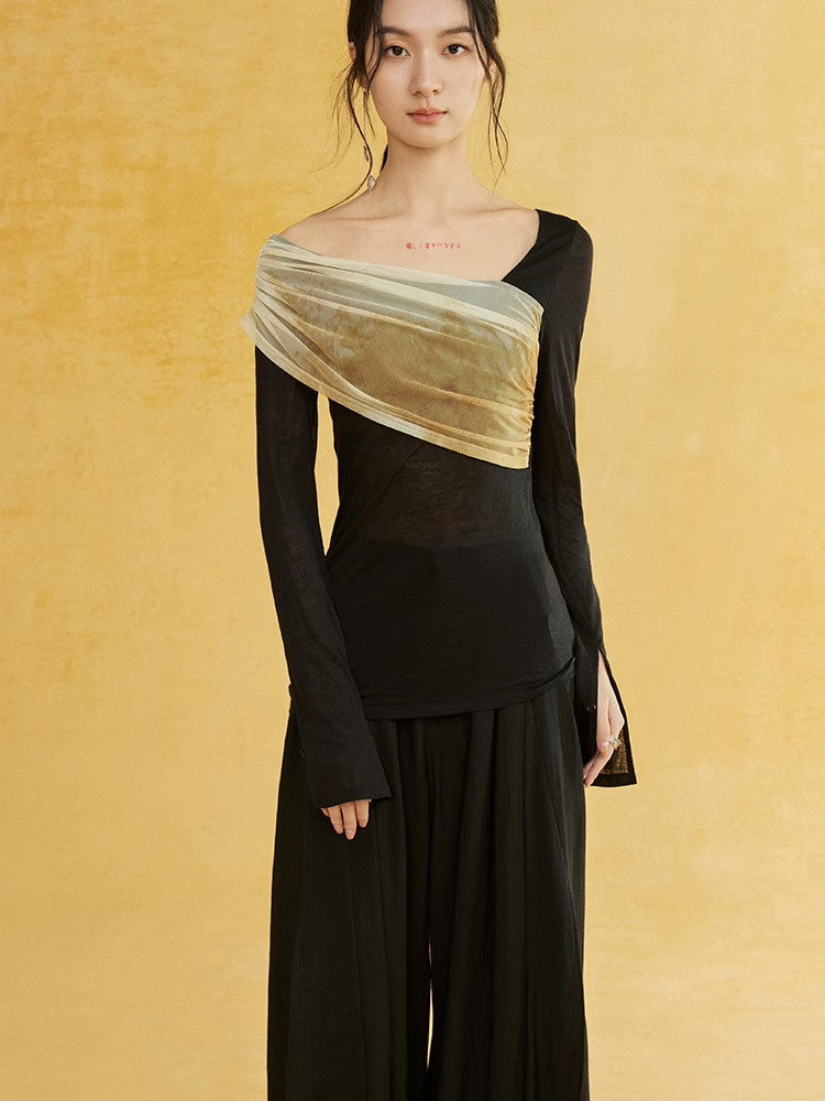 비대칭 넥타이 염색은 얇은 슬림 한 깎아 지른 컷