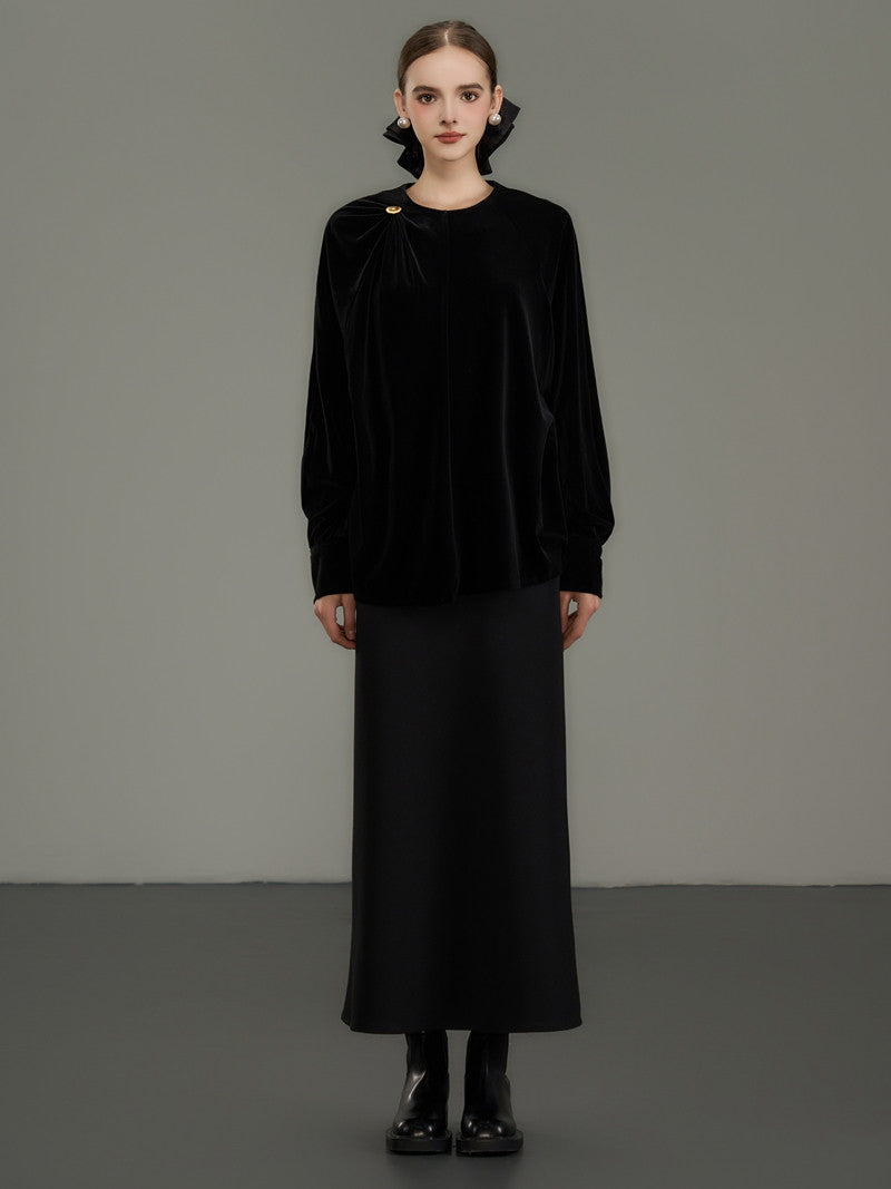 Plain Simple Flare Retro High-Waist Long-Skirt