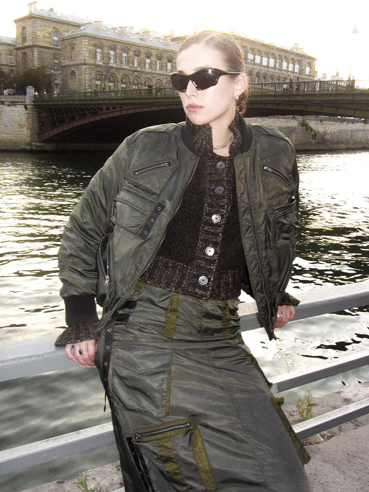 Military Casual Side-Pocket gutaussehende MA1 & Flare-Skirt