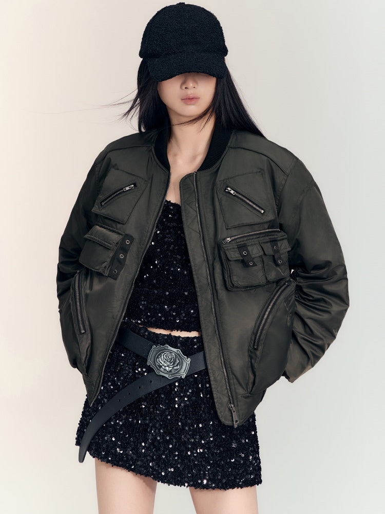 Military Casual Side-Pocket gutaussehende MA1 & Flare-Skirt