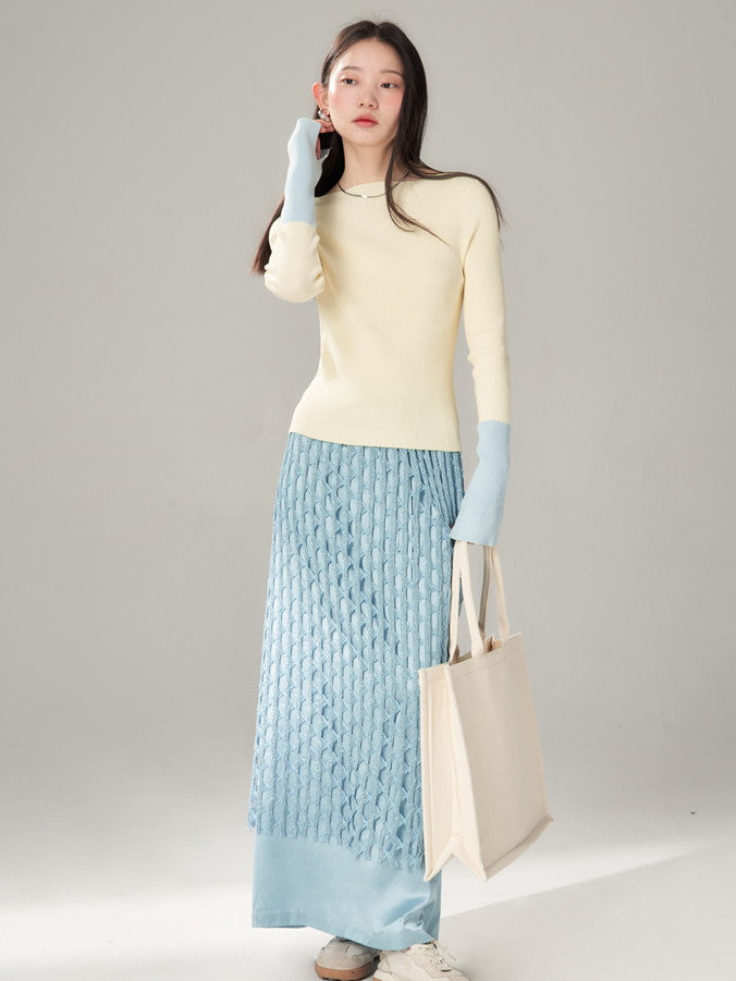 Bi-Color Retro Boat-Hals Retro Simple Slim Strick