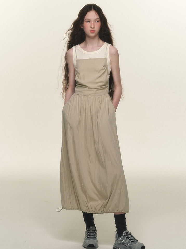 Drawstring Natural Balloon Long One-Piece