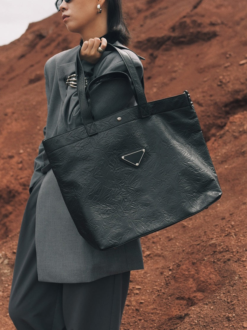 가죽 자수 금속 큰 토트 백