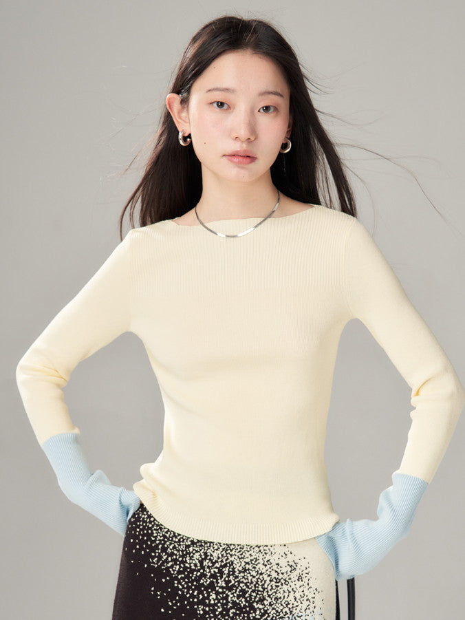 Bi-Color Retro Boat-Hals Retro Simple Slim Strick