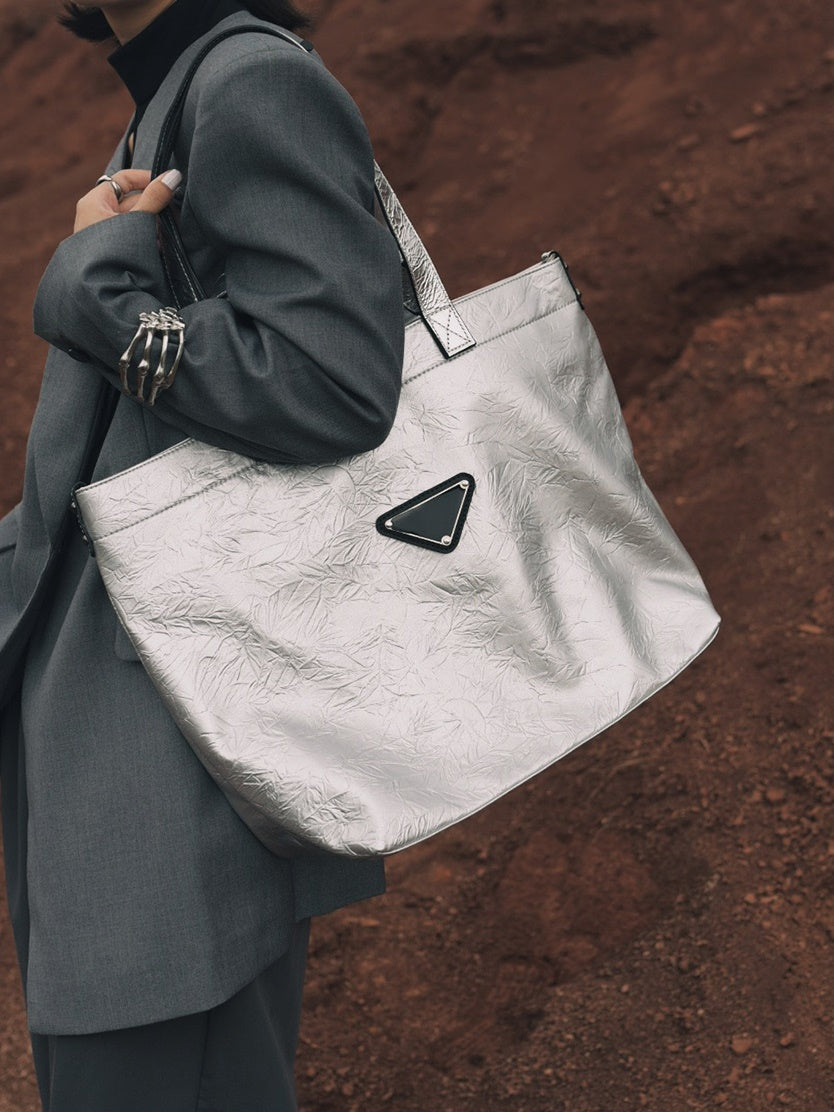 가죽 자수 금속 큰 토트 백