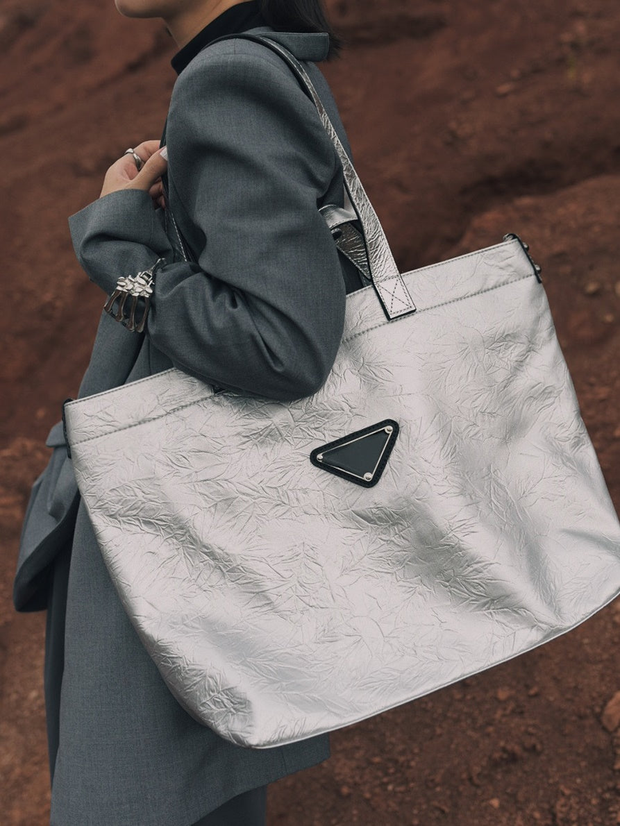 가죽 자수 금속 큰 토트 백