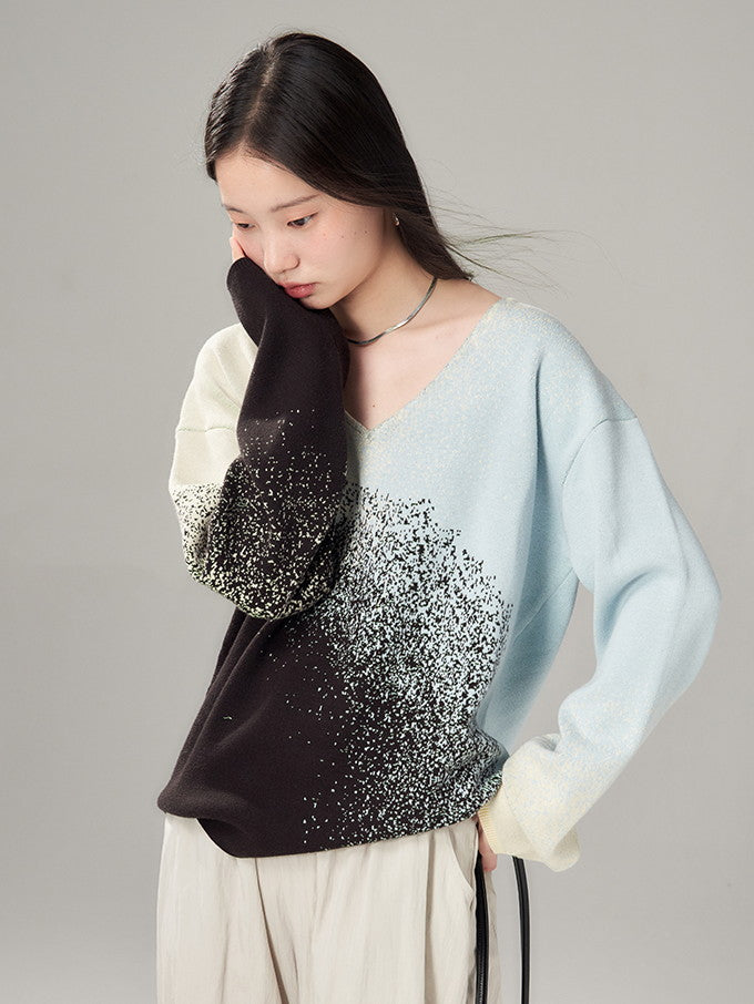 설치 스프레이 그라데이션 v- 넥 시키 딕 니트 및 장거리 스커트