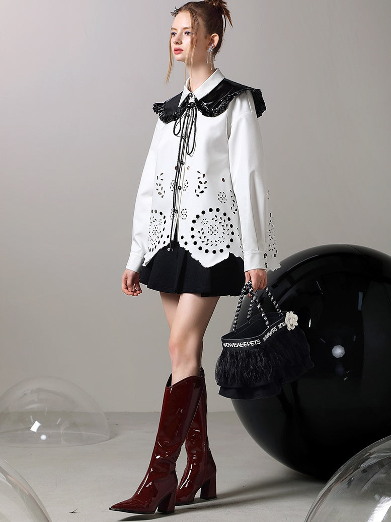 Punching Flower Retro Oversize Big-Collar Blouse