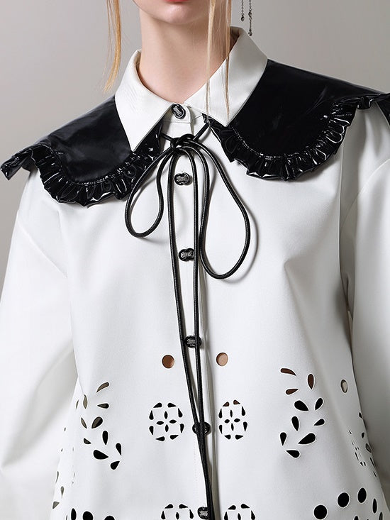 Punching Flower Retro Oversize Big-Collar Blouse