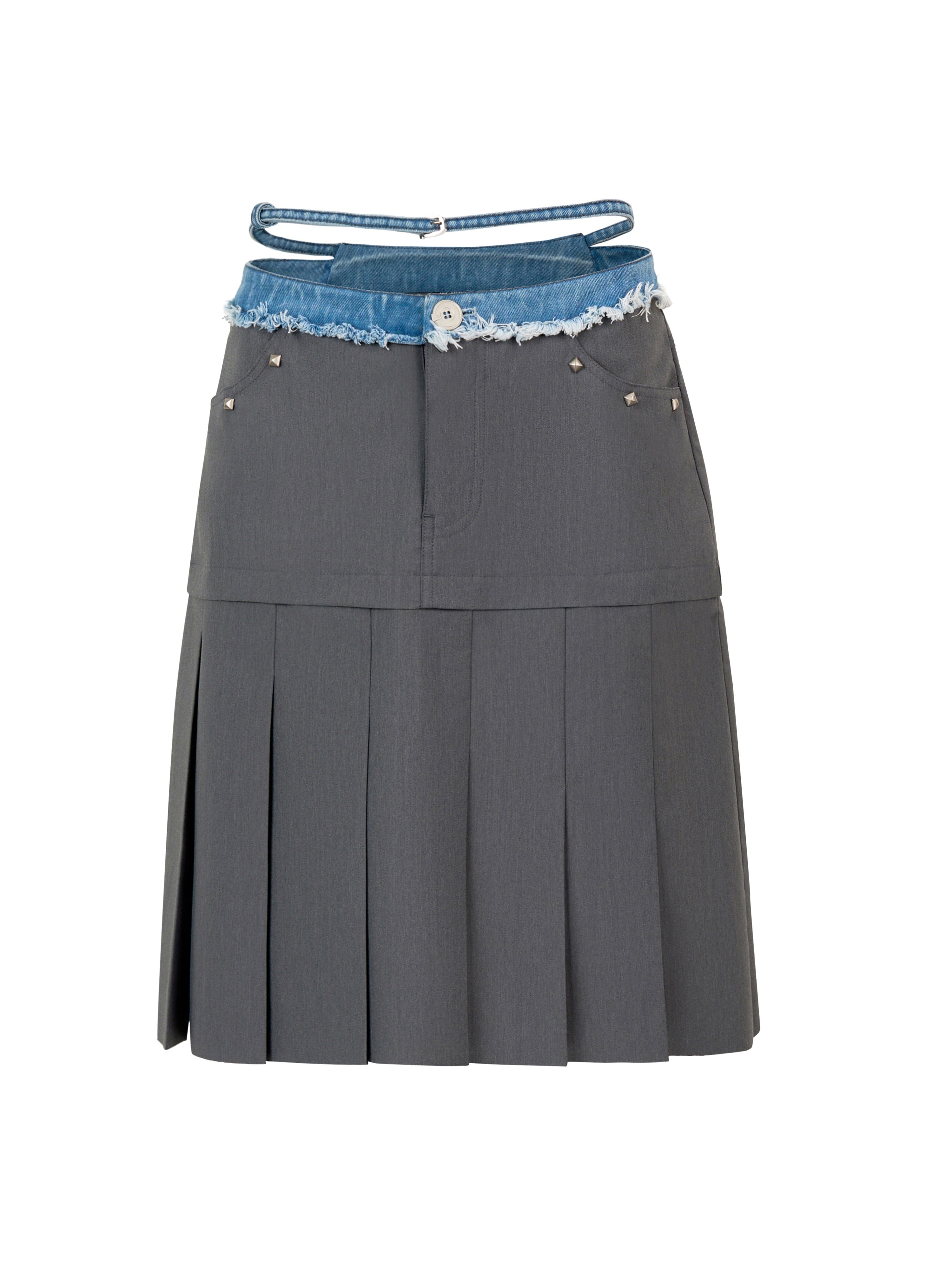 Drawstring Denim Hoodie Nichi Sleeveless Tops&Skirt