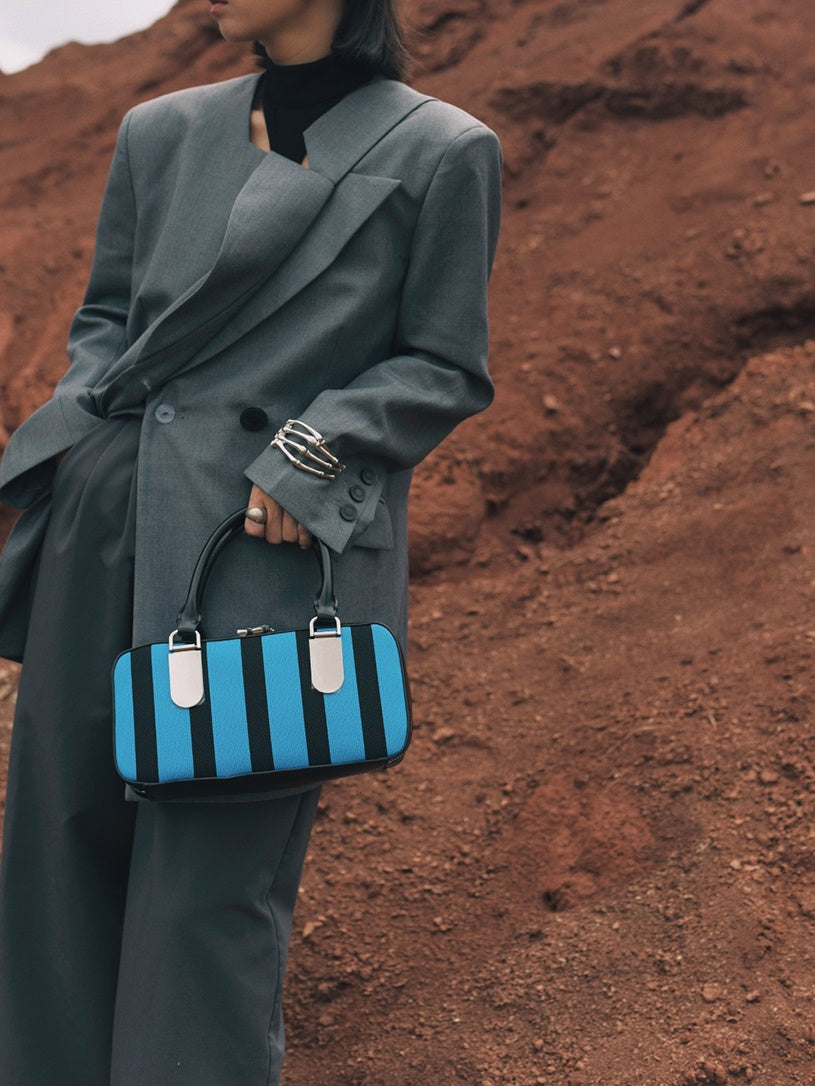 Compact Casual Letaher Stripe Mini-Bag