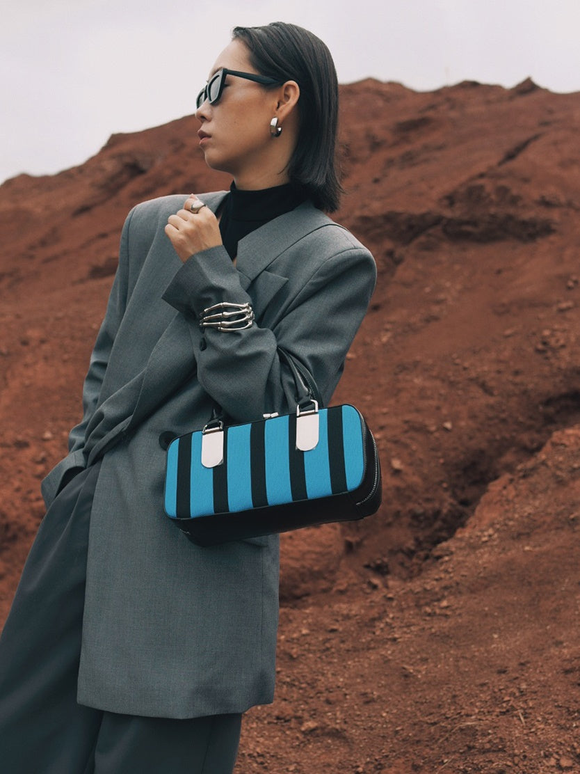 Compact Casual Letaher Stripe Mini-Bag