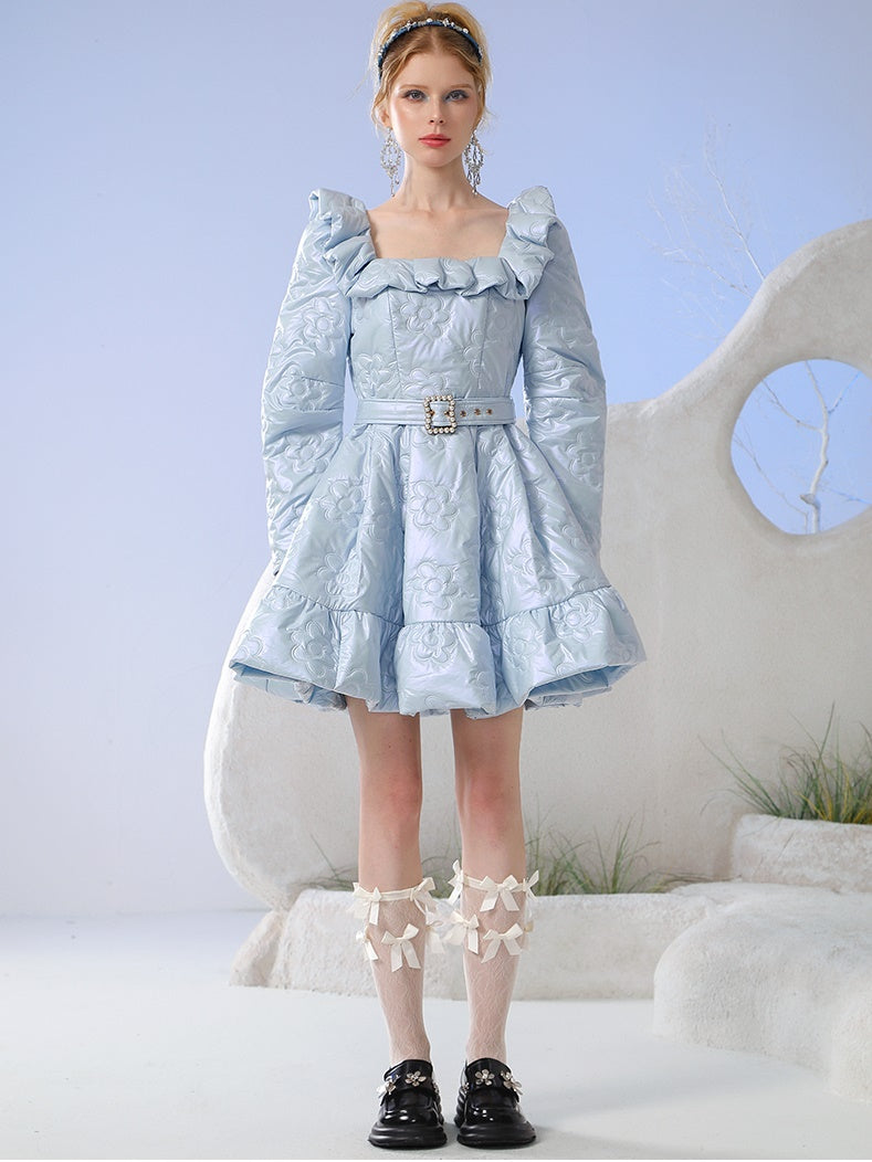 Quilting Flower Volume Nichi Ruffle Flare One-Piece