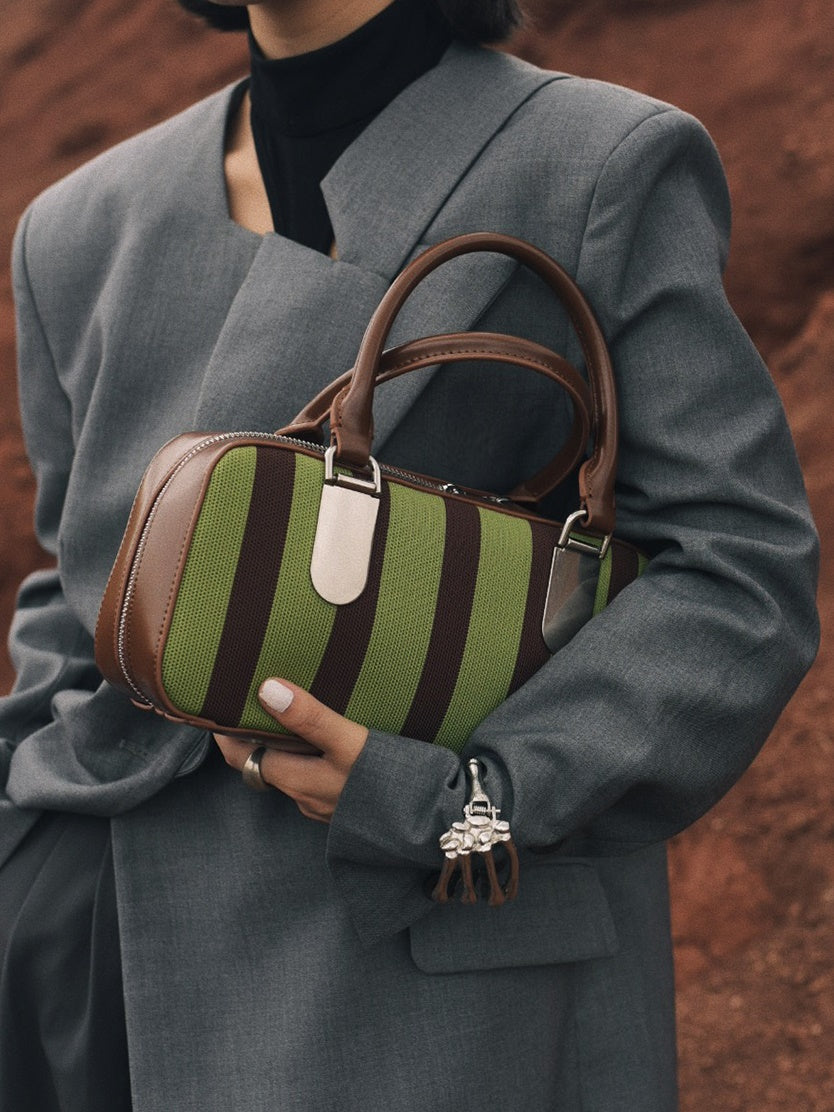 Compact Casual Letaher Stripe Mini-Bag