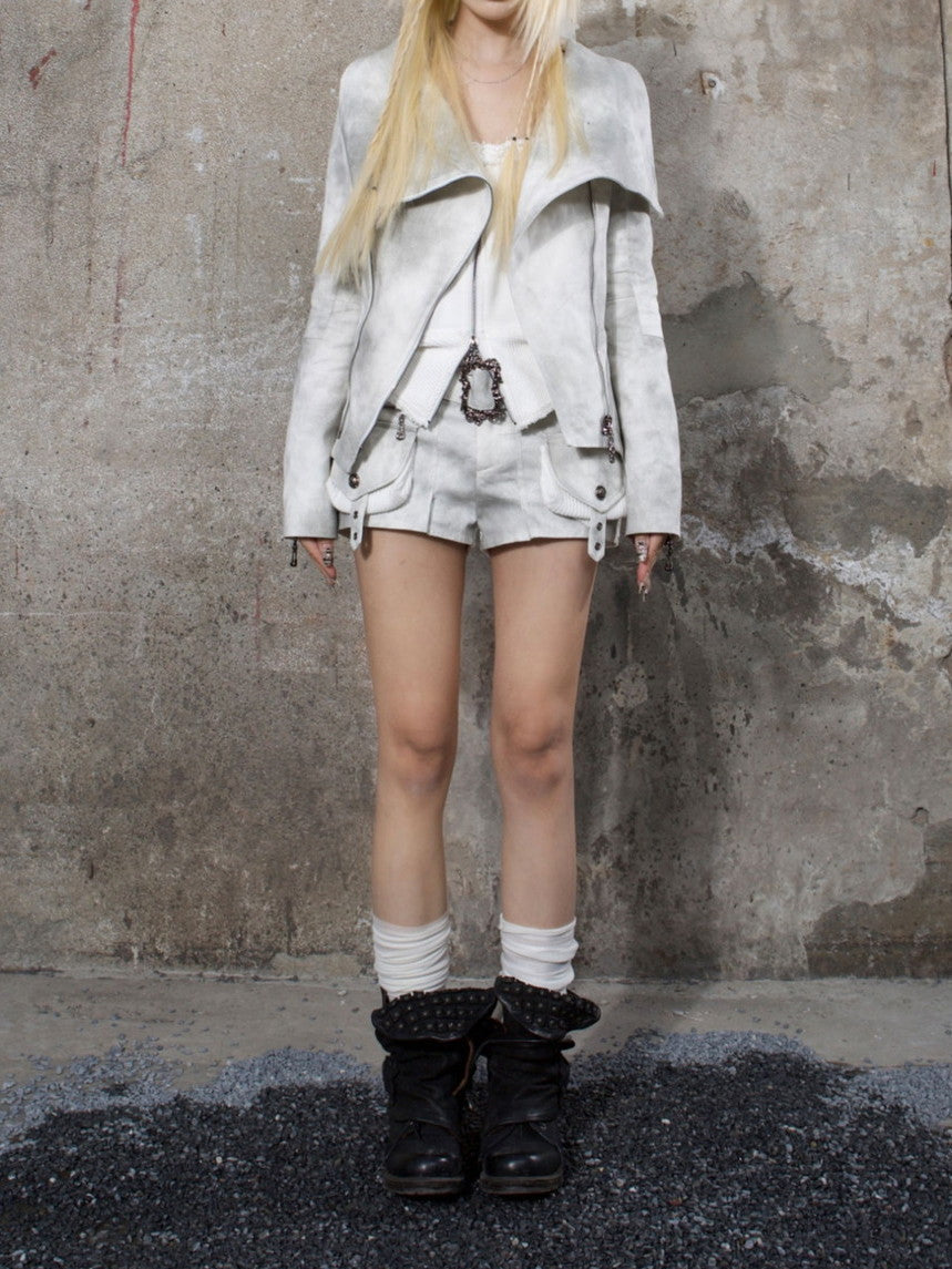 Tie-Dye Big-Collar High-Neck Double-Zip Retro Jacket