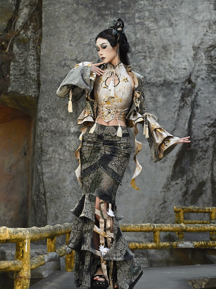 Gothic Lolita Long Flower Beads Mermaid-Skirt