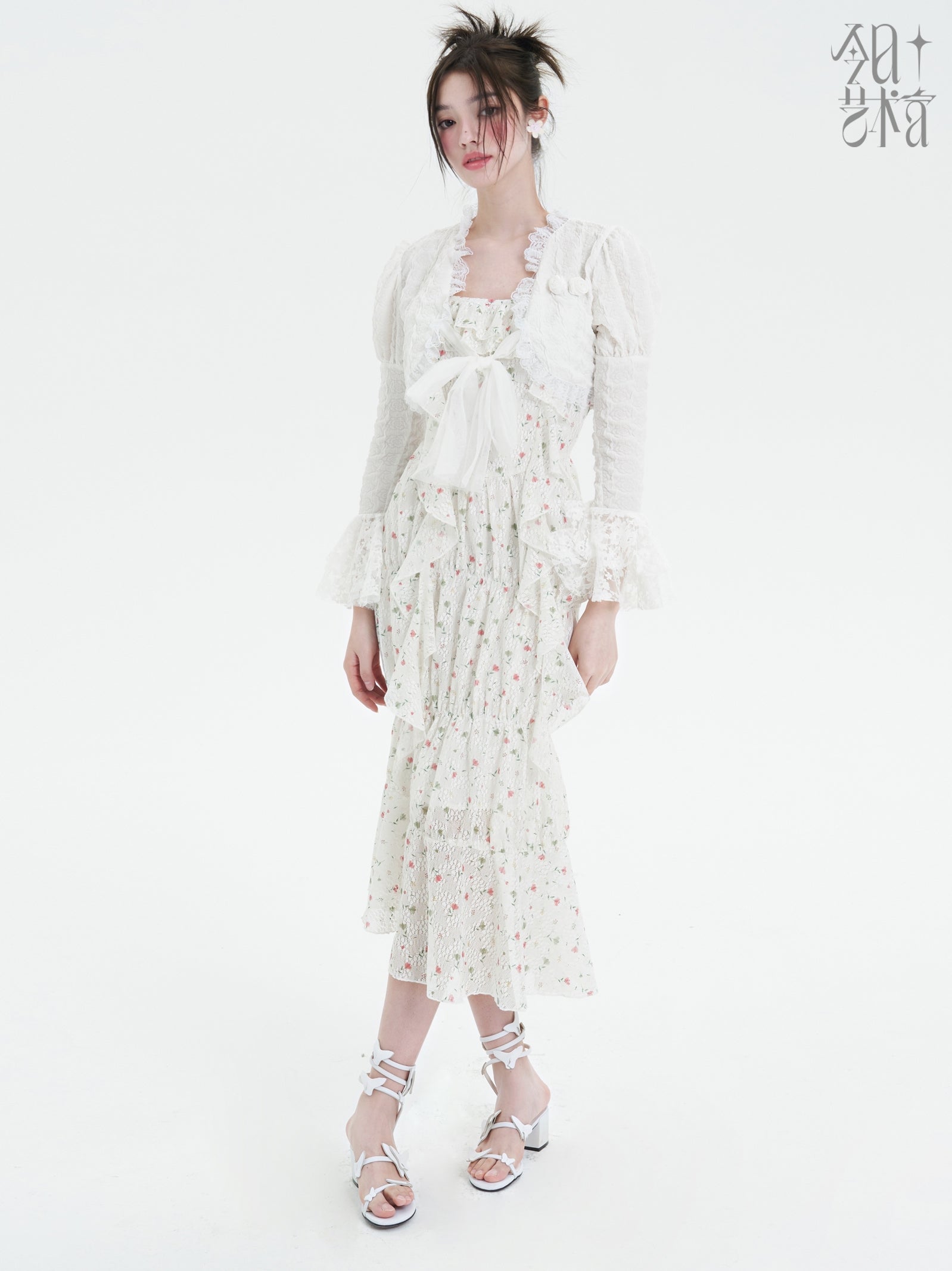 Lace Candy-Sleeve Feminine Frill Ribbon Cardigan Bolero