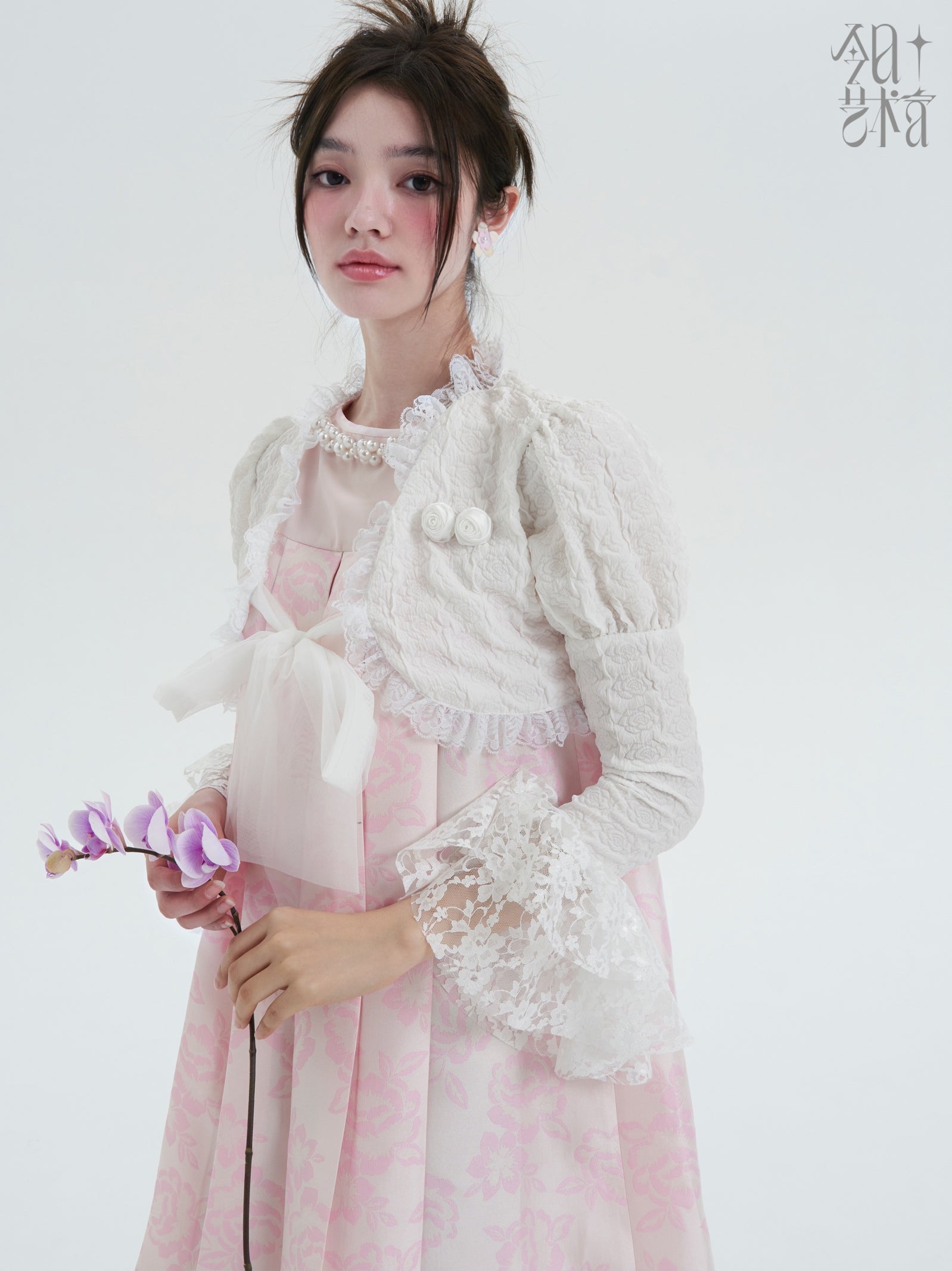 Lace Candy-Sleeve Feminine Frill Ribbon Cardigan Bolero