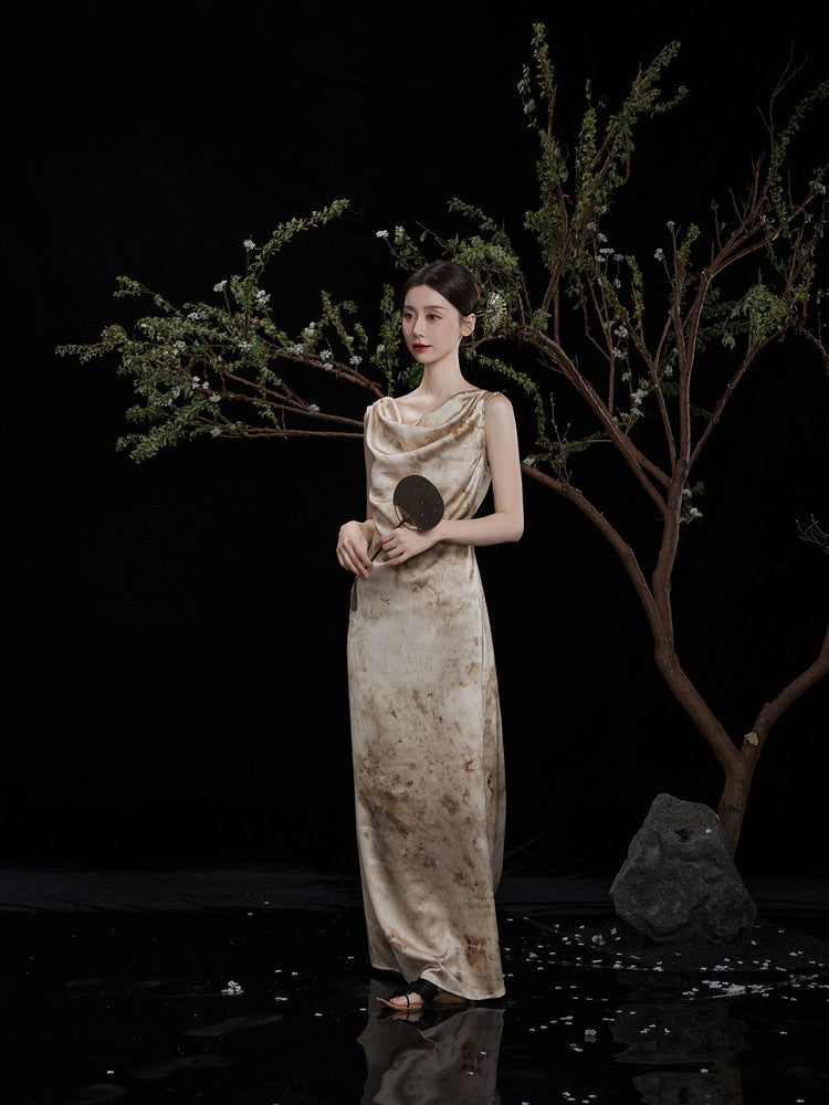 Long Drape Elegant Tie-Dye Dress