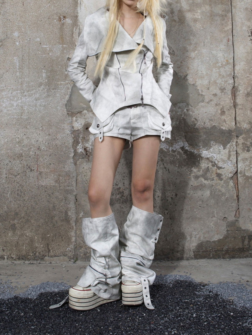 Tie-Dye Big-Collar High-Neck Double-Zip Retro Jacket